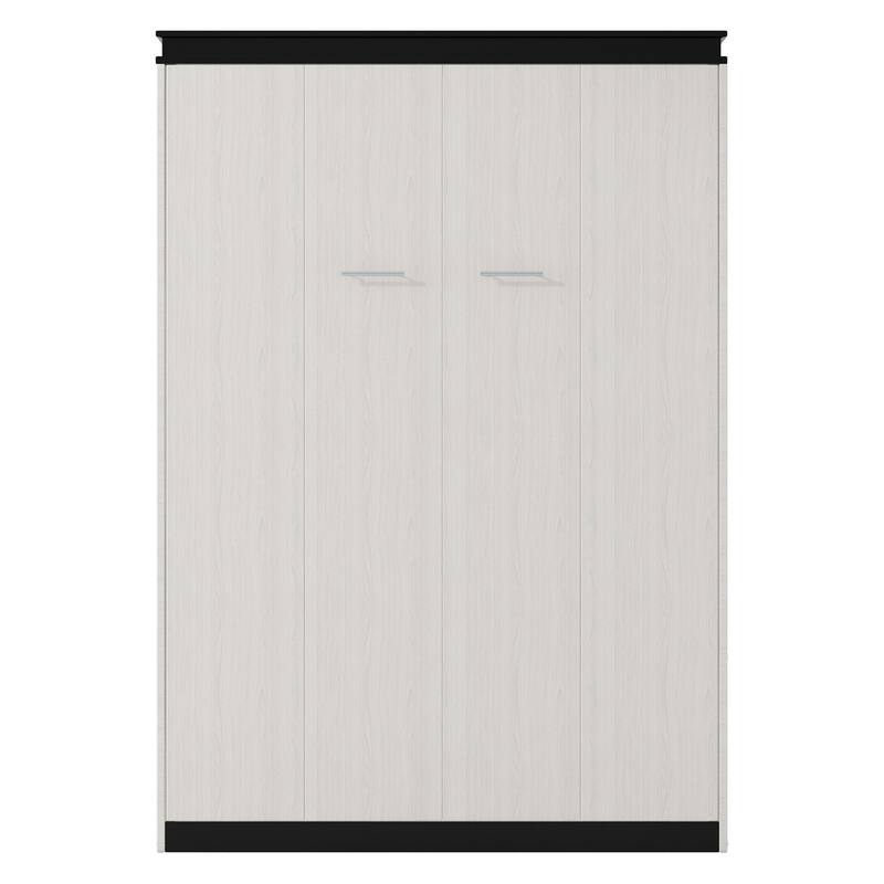Black White Full Size Murphy Bed with Desk and Storage Shelves