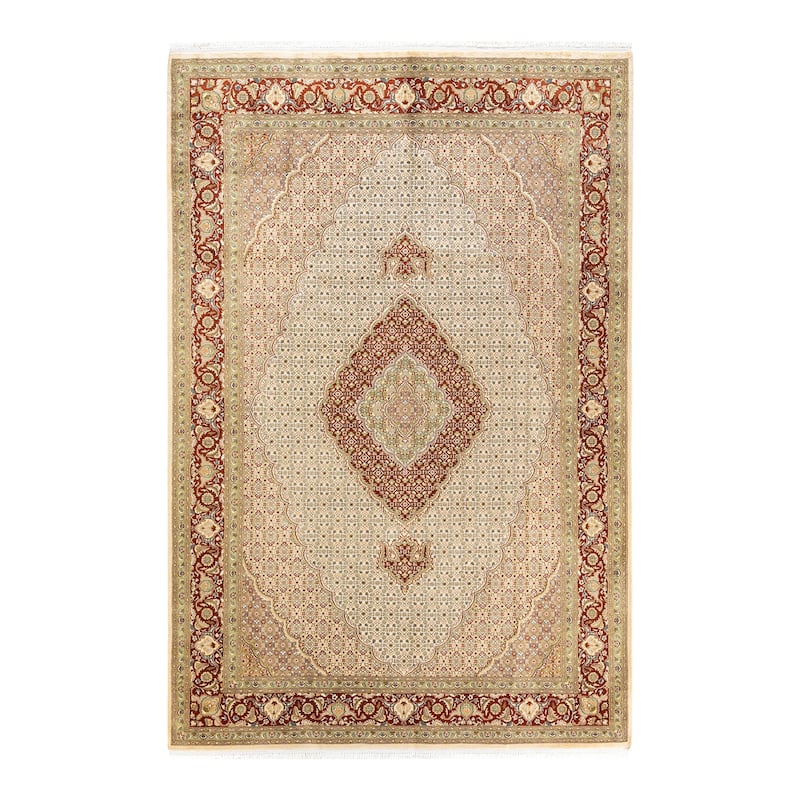Overton Hand Knotted Wool Traditional Oriental Ivory Area Rug - 6' x 9' - Ivory - 6' x 9'