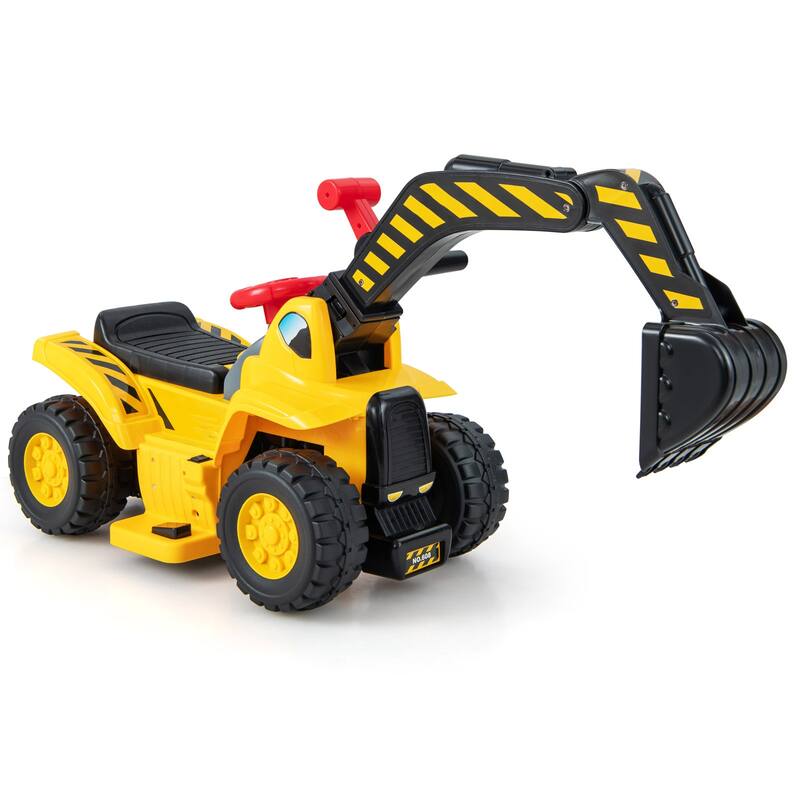 Electric Ride-On Excavator for Kids 2+ 6V Battery Powered Digger with Working Arm - 34.5" x 14" x 18" (L x W x H)