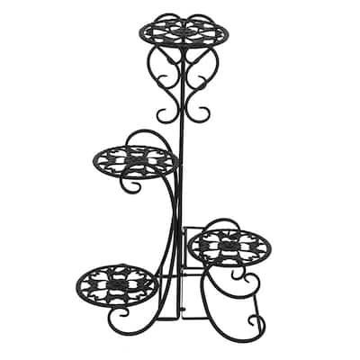 Round Plant Stand Shelf Holds 4-Flower Pot