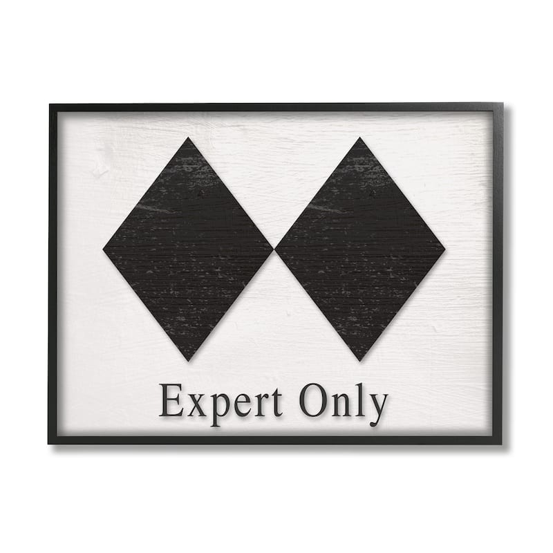 Stupell Double Black Diamond Ski Sport Symbol Experts Only Framed Wall Art - 30 x 24 - Black