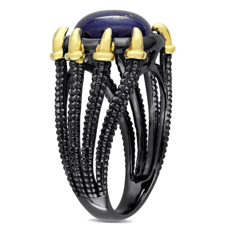 Miadora 6 ct TGW Lapis Gothic Mens Ring in Yellow and Black Sterling Silver