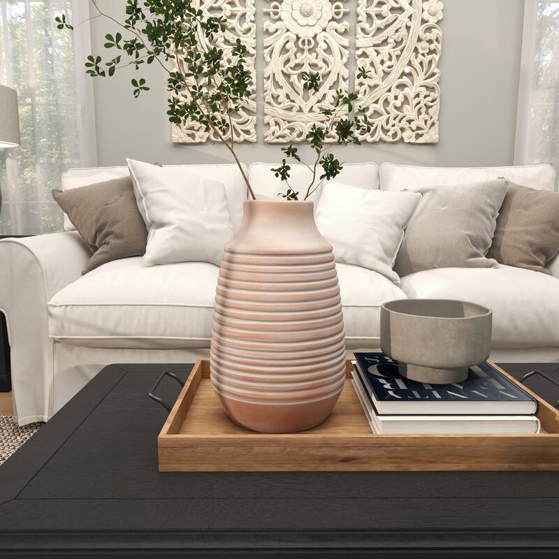 Pink Ceramic Whitewashed Ribbed Vase