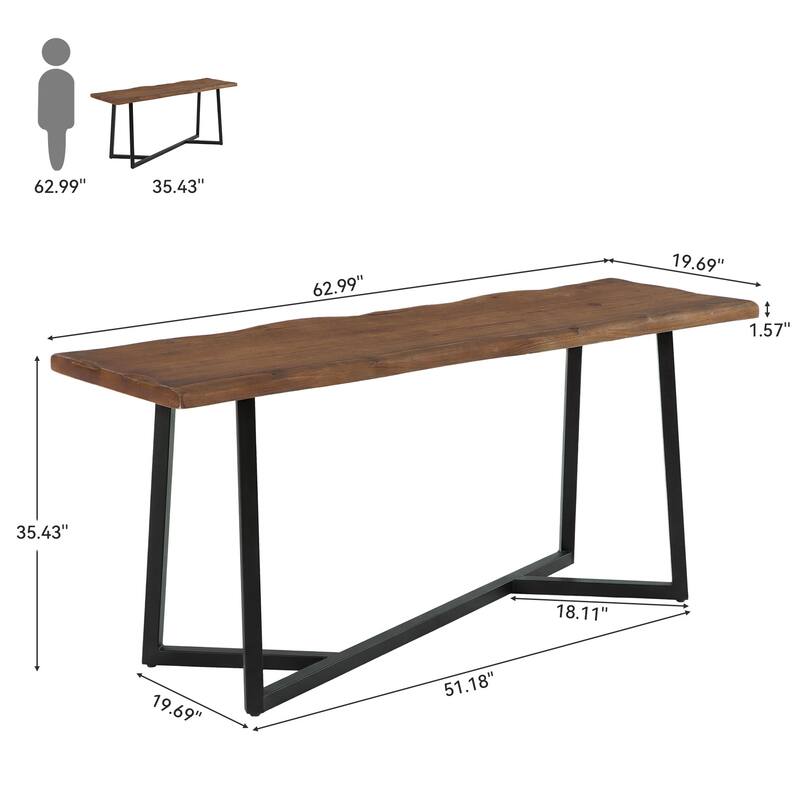 Solid Wood Industrial Bar Table, 63-Inch Counter Height Pub Table with Sturdy Metal Frame - Brown