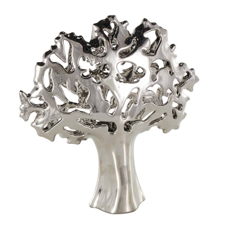 Ceramic Glossy Tree Decorative Sculpture with Abstract Cutouts - Silver or Gold
