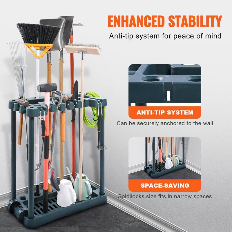 Polypropylene 10 Slots Garden Tool Organizer Tower Rack Ideal for Garage Organization and Storage - 20.5 x 38 x 34.4 in