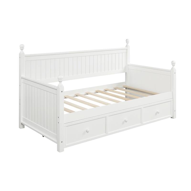 White Solid Wood Twin Daybed with Storage Drawers - No Box Spring Needed