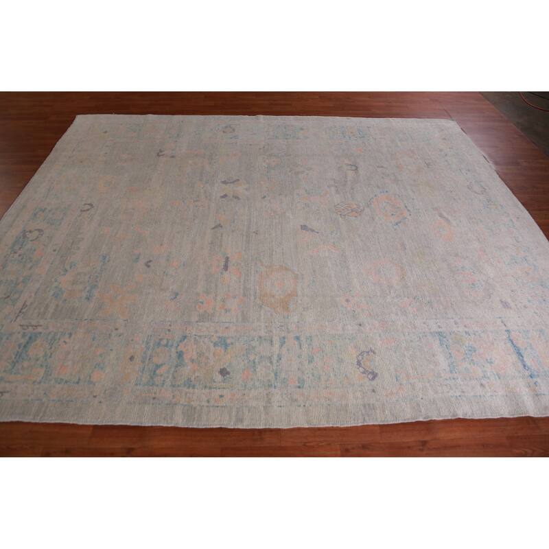 Hand Knotted Oriental 100% Wool Carpet Transitional All-Over Greys & Charcoal Oushak Area Rug - 9' 11'' X 8' 0''