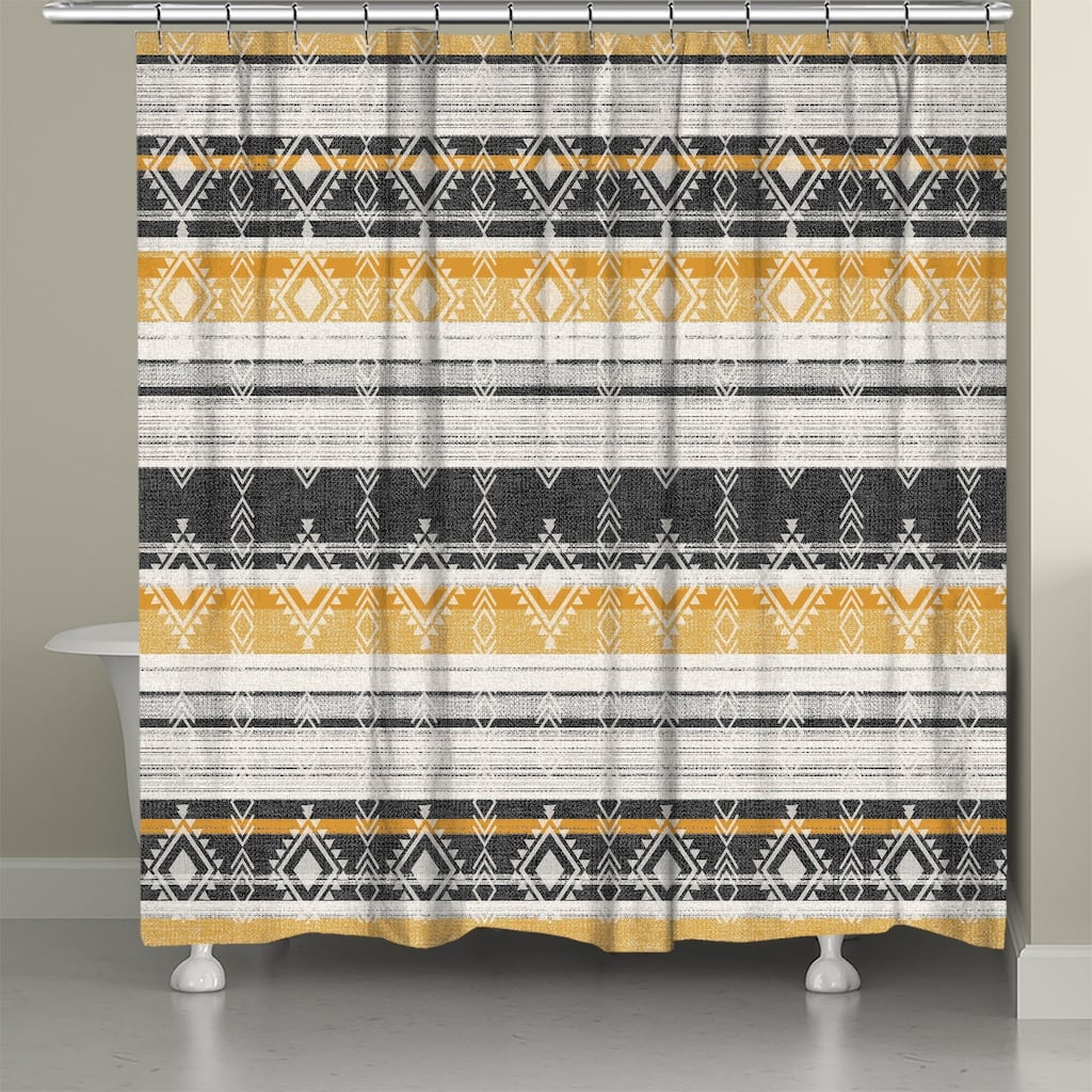 Laural Home Sierra Black and Mustard Shower Curtain