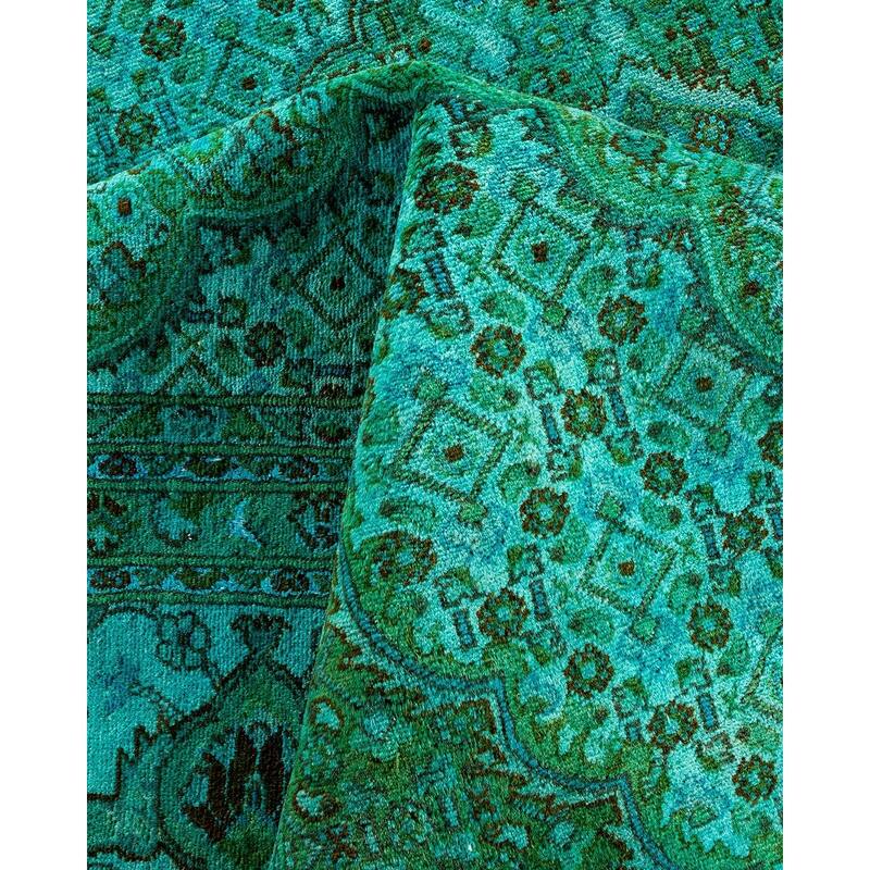 Overton Hand Knotted Wool Vintage Inspired Modern Contemporary Overdyed Blue Area Rug - 8' 1" x 10' 5"