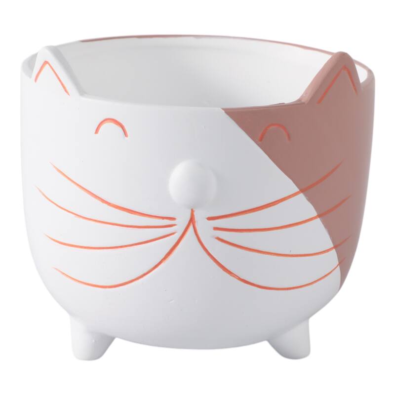 Ceramic Decorative Planter Kitty Whiskers Footed - 6" White/Tan - 6" x 6" x 6" - White/ Tan - 6" x 6" x 6"