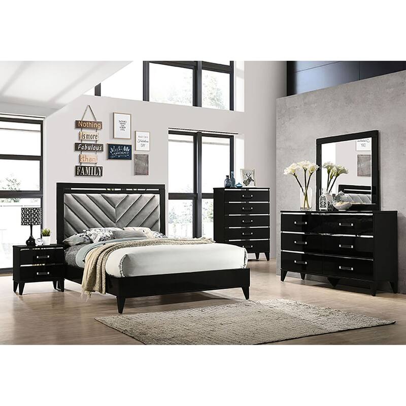 Black Nightstand with Two Spacious Drawers and Safety Stop