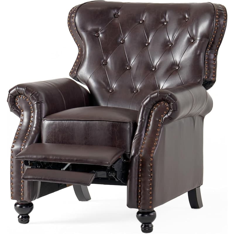 Kir Manual Recliner Chair, Rich Tufted Back Dark Brown Faux Leather