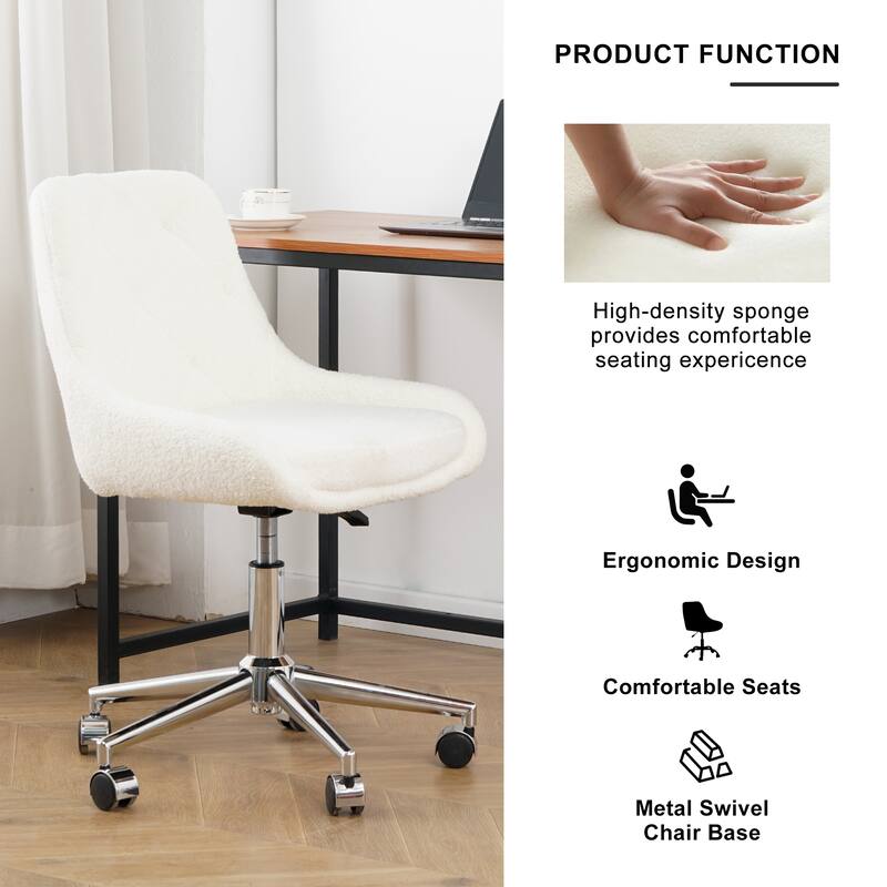 Modern teddy fleece fabric with legs dining chair, lift adjustment, free movement convenient, space saving. (set of 1)