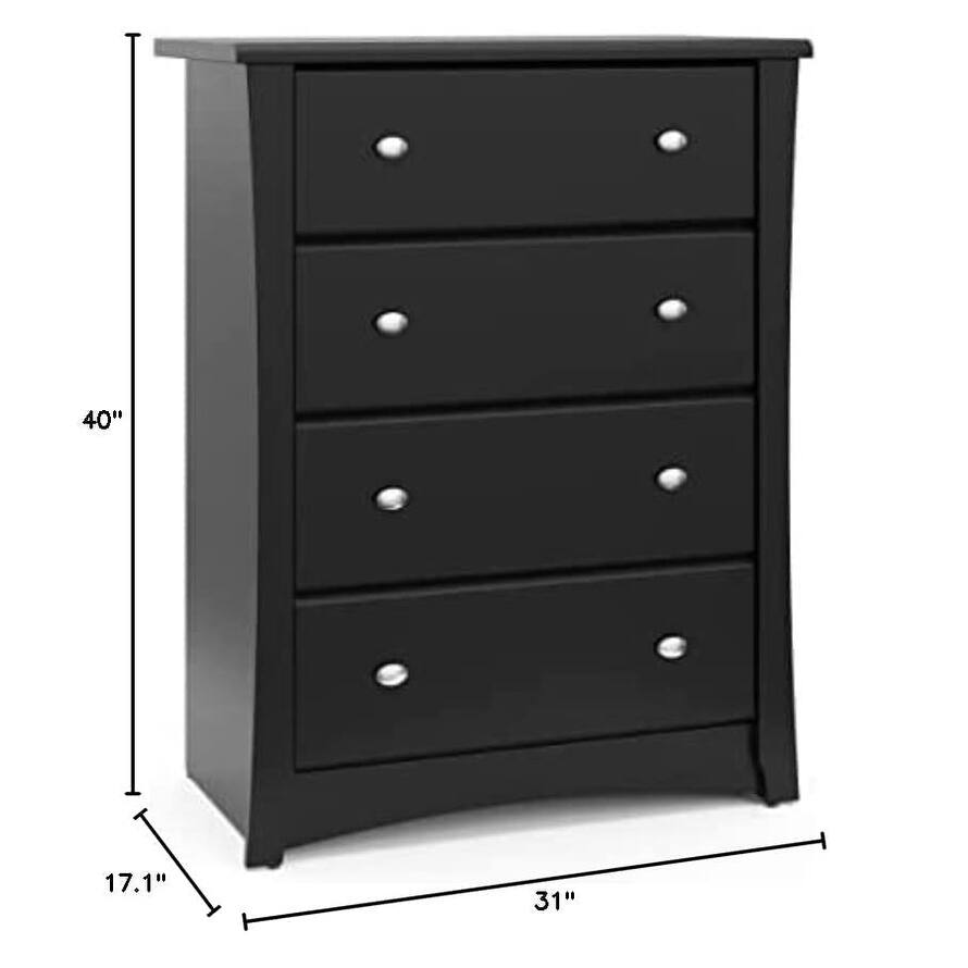 Crescent 4 Drawer Dresser (Black) Dresser for Bedroom, Nursery