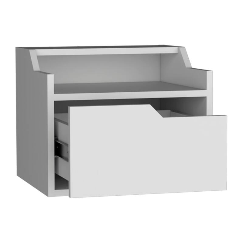 Floating White Nightstand with Spacious Drawer and Dual-Tier Surface