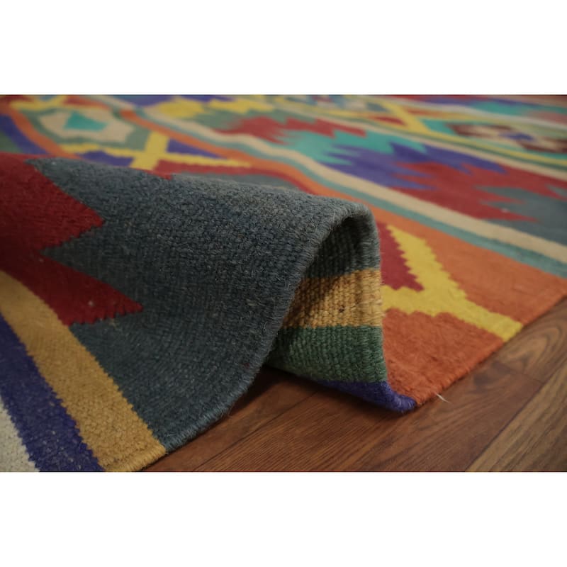 Hand Woven Oriental 100% Wool Carpet Southwestern Tribal Multi-Colored Kilim Area Rug - 13' 5'' X 9' 4''