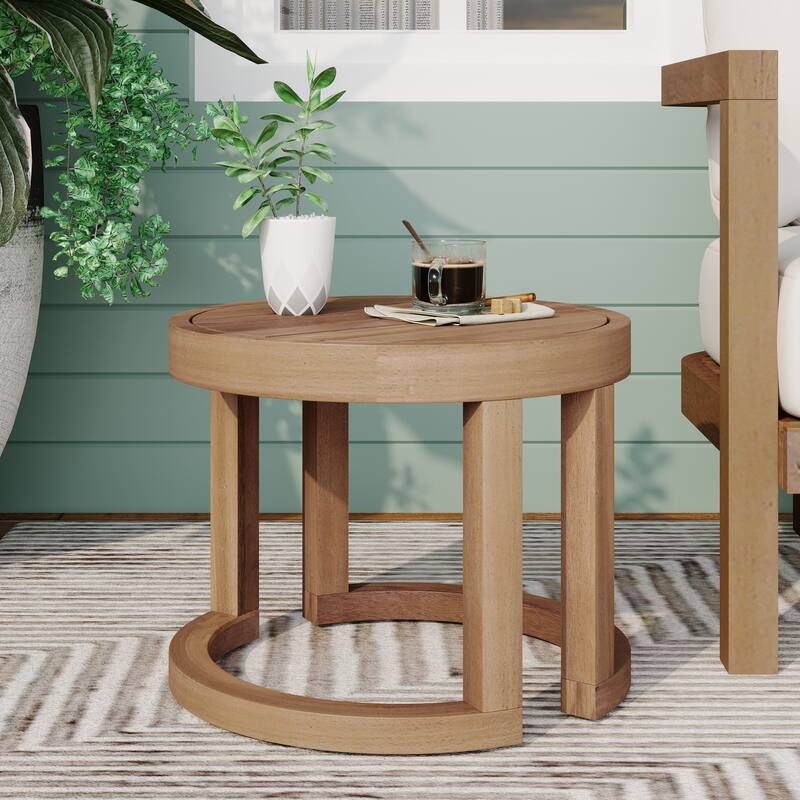 Roomfitters Outdoor Acacia Wood Side Table, Solid Wood Patio Table for Pool, Porch, or Garden, Brown Wash Finish