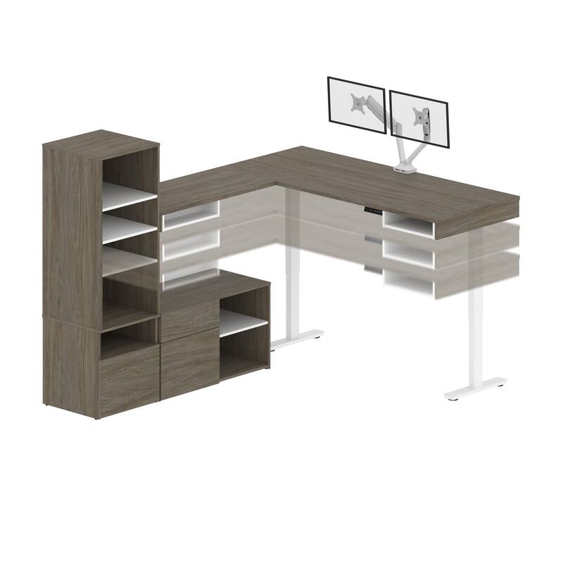 Viva 72W L-Shaped Standing Desk with Monitor Arm and Storage by Bestar