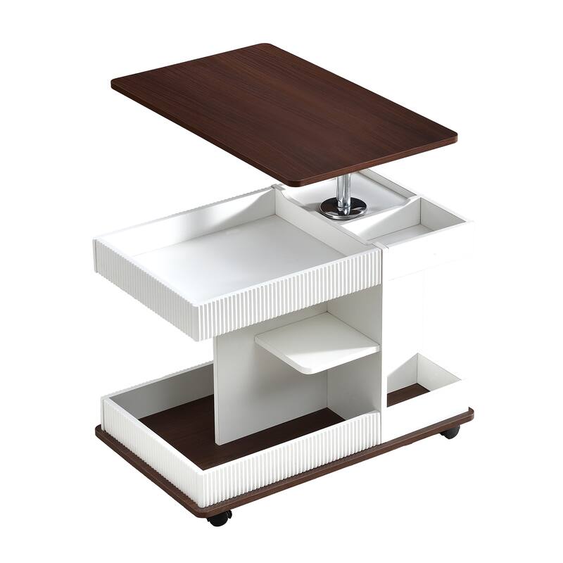 Lift Top End Table with Wheels and Storage for Small Spaces - 22.6" H x 17.7" W x 29.5" D