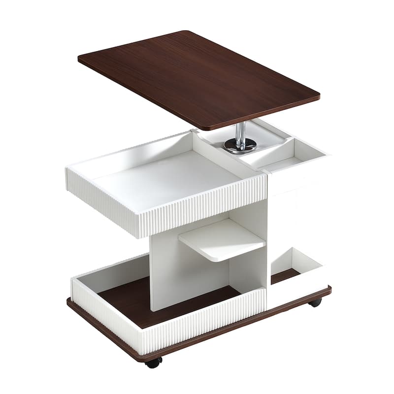 Lift-Top End Table with Rotating Top, Mobile Side Table Coffee Table with Storage, Sofa Table with Adjustable Height