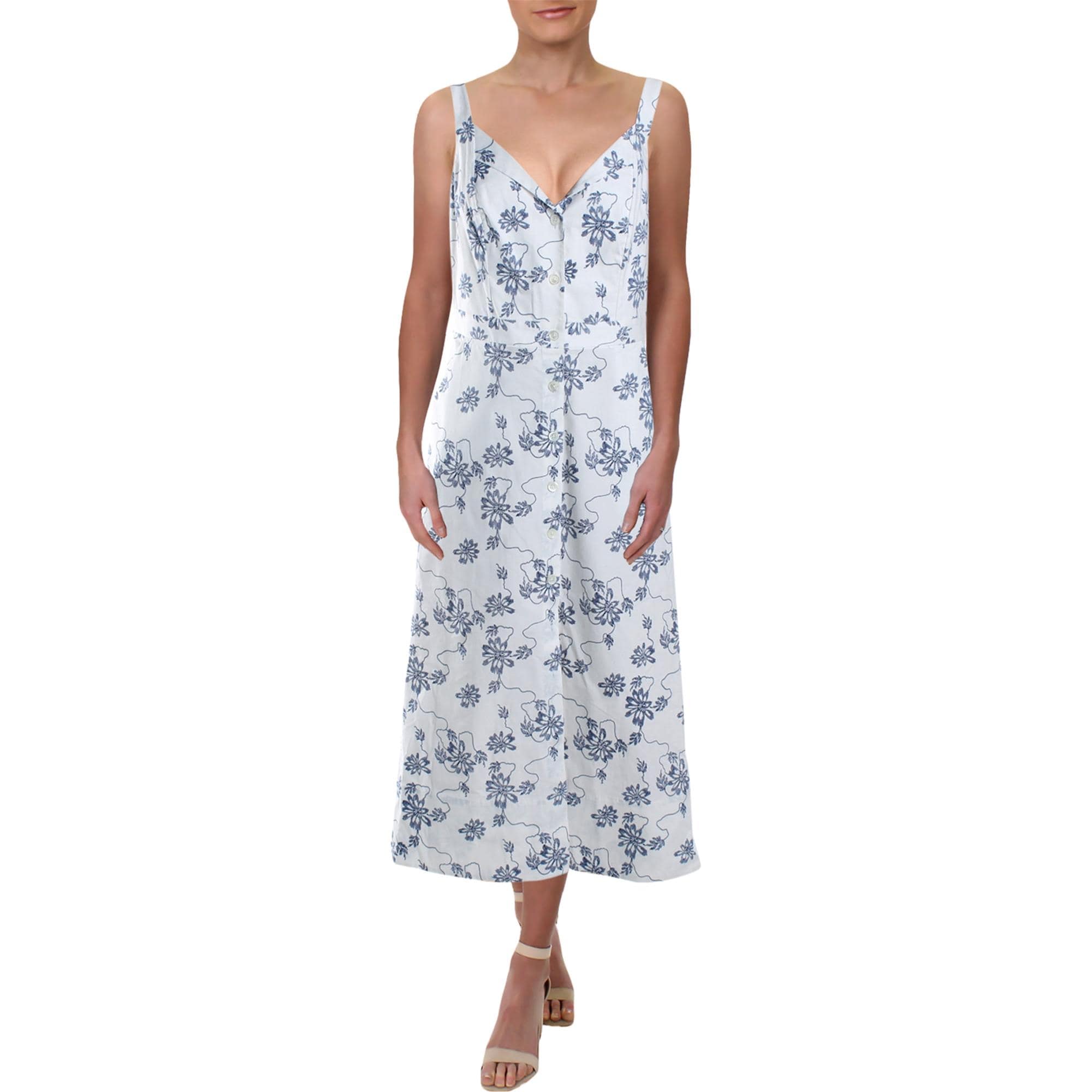 white floral button down dress