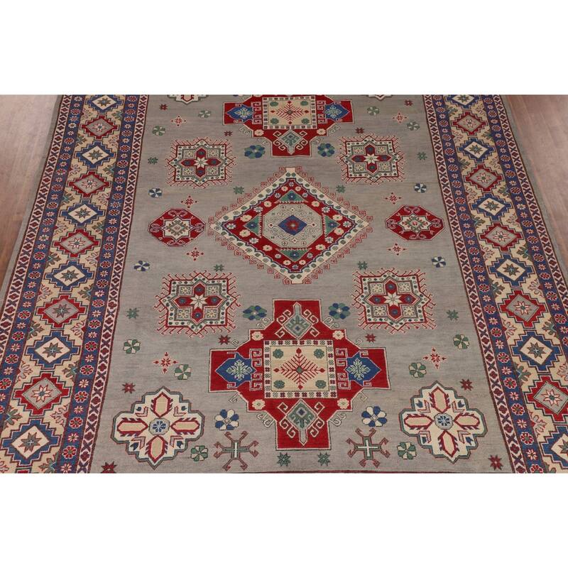 Geometric Kazak Large Area Rug Handmade Wool Carpet - 9'7" x 13'7"