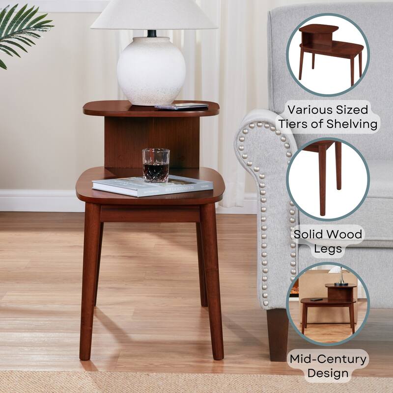 Mid Century Modern End Table with Two Tiers, Sleek Wood Frame and Open Storage Shelf for Living Room or Bedroom Accent - 28