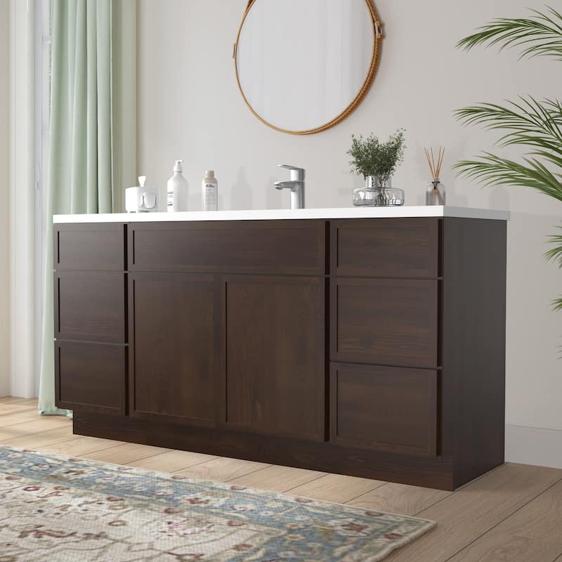 Vanity Art 66" Birch Freestanding Bathroom Vanity Cabinet without Top