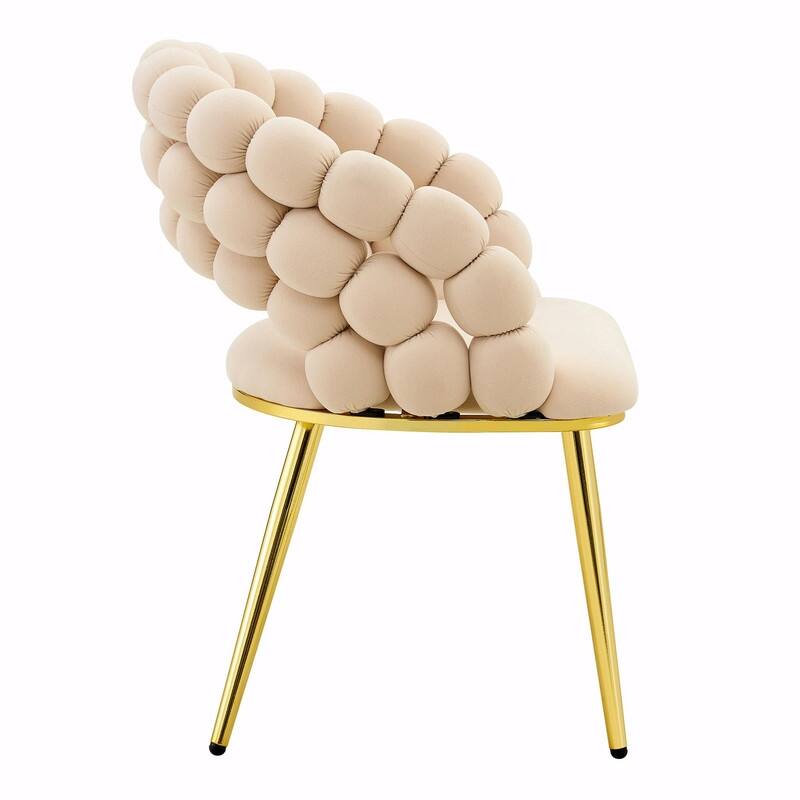 Set of 2 Puffy Bubble Velvet Dining Chairs with Ball Chain Design