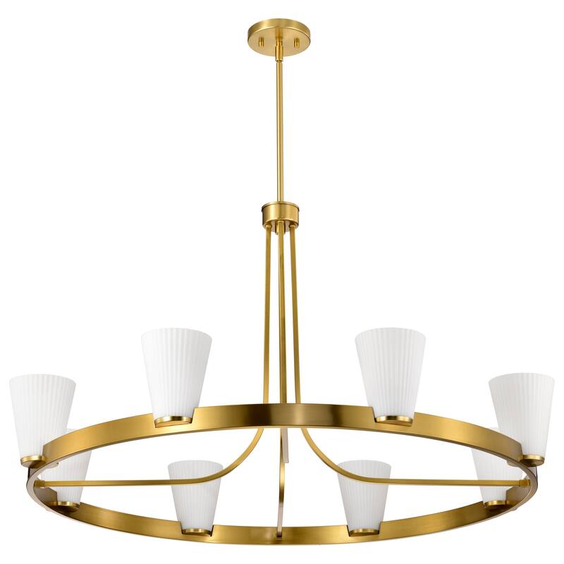 Royale 8 Light Chandelier Burnished Brass Finish Ribbed White Glass - Burnished Brass