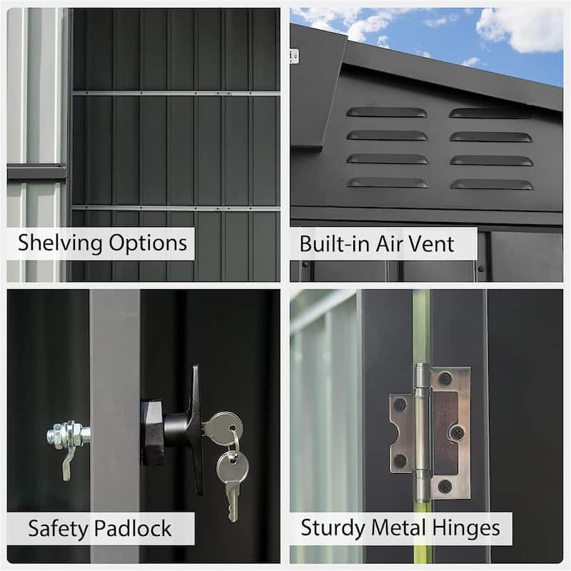 Outdoor Storage Shed 8.2'x 6.2',Metal Garden Shed for Bike,Trash Can,Galvanized Steel Cabinet with Lockable Door(8.2x6.2ft)
