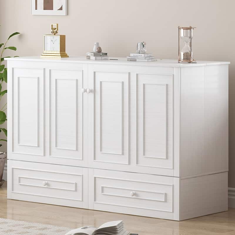 Mixoy Queen Modern Murphy Bed Chest with Mattress and Storage Drawer