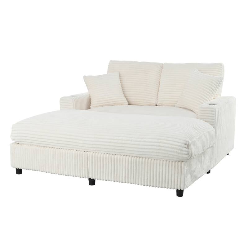 GDFStudio - Polyester 50.9" Loveseat Chaise with Cup Holders