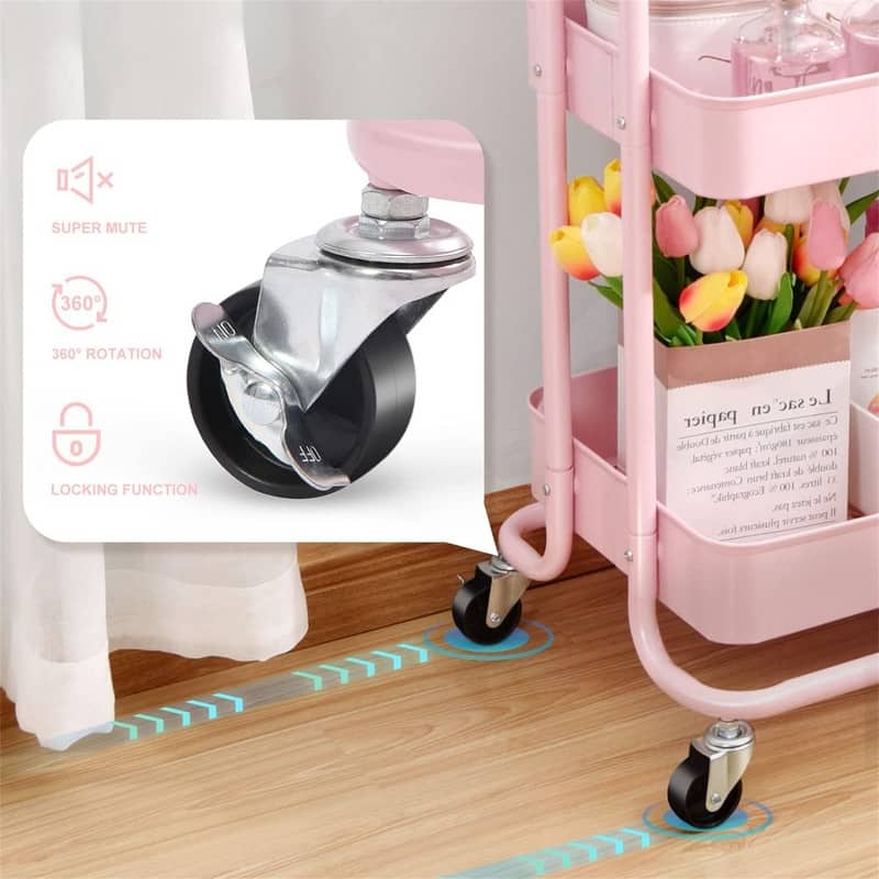3-Tier Metal Rolling Storage Cart - 14"D x 16.7"W x 30"H