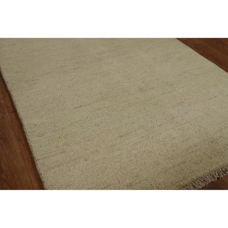 Muted Green & Gold Modern Gabbeh Runner Rug Handmade Wool Carpet - 2'7" x 9'6"