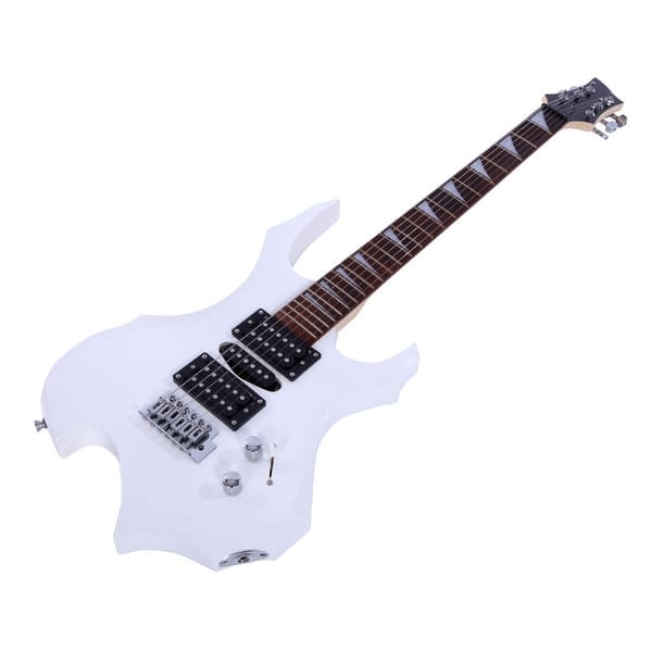 Wrench Tool Red Rocker Strap Paddle Electric Guitars for Beginner Starter Novice Flame Shaped Electric Guitar HSH Pickup Bag Cable