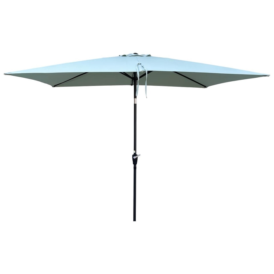 6 ft. x 9 ft. Patio Market Umbrella Outdoor Waterproof Umbrella with Crank and Push Button Tilt in Frosty Green