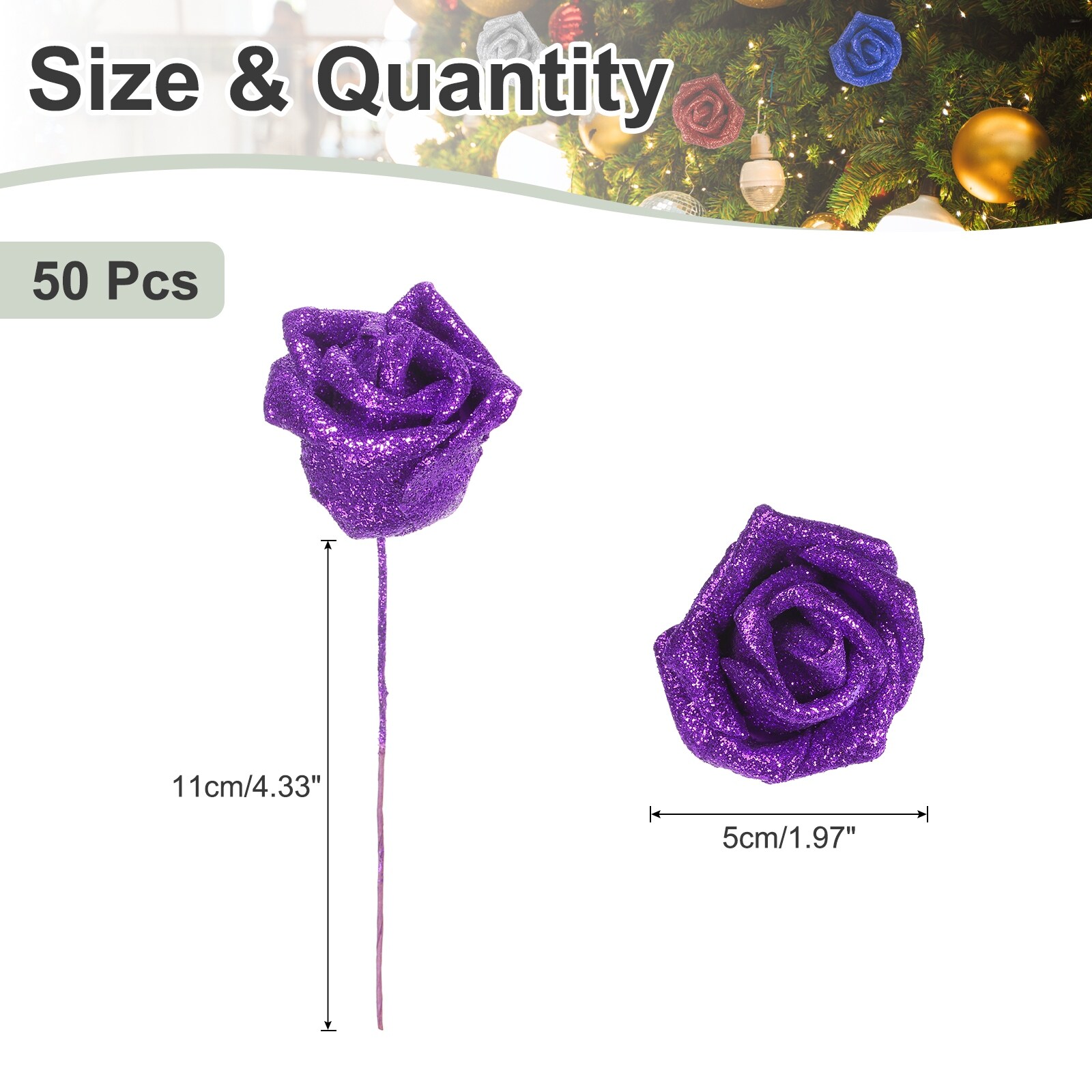 Glitter Roses, Foam Artificial Flowers Roses Heads Real Looking Fake Flowers Bulk with Stem