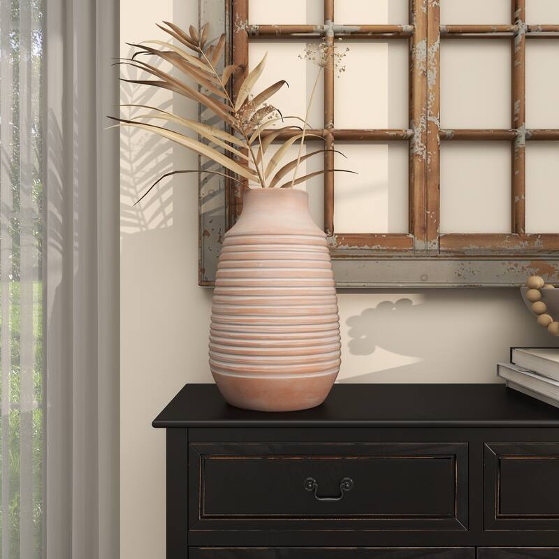 Pink Ceramic Whitewashed Ribbed Vase