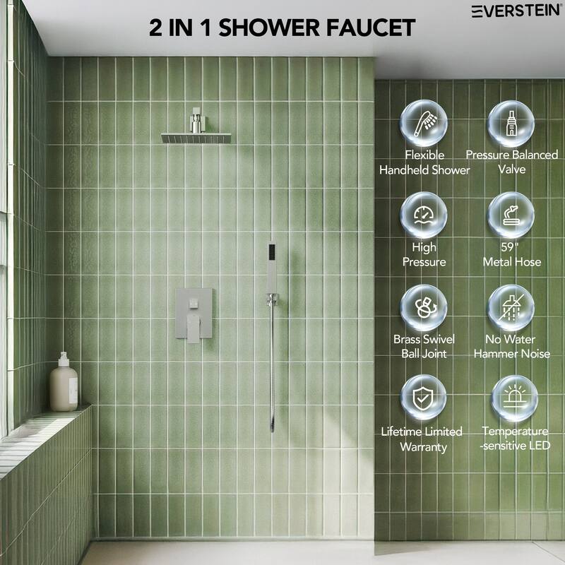 Pressure Balanced Shower Faucet System ,10" LED Shower Head with Handheld Spray