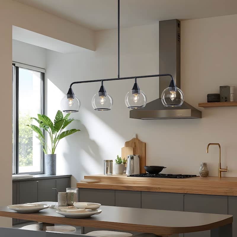 Starsky 4-Light Linear Clear Glass Globe Pendant for Kitchen Island, Modern Adjustable Chandelier