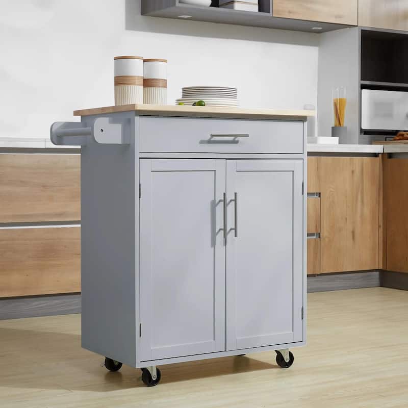 Kitchen Island Cart with Drawer, Storage Cabinet, Towel Rack - Grey