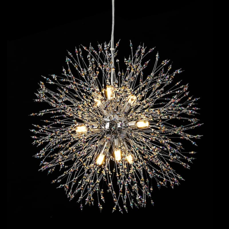 9-Light Modern Glam Sputnik Starburst Globe Pendant Linear Firework Crystal Chandelier for Living Room