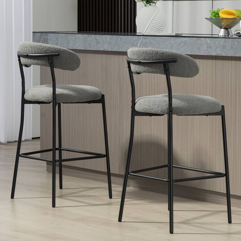 1 Count 26" Teddy Fabric Counter Height Bar Stool with Footrest, Black Powder-Coated Base
