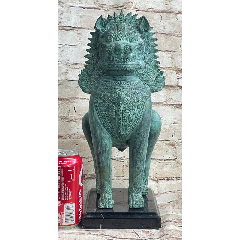 Chinese Foo Dog Guardian Lion Bronze Sculpture Statue Signed Handmade Art 13 Inches X 6 Inches