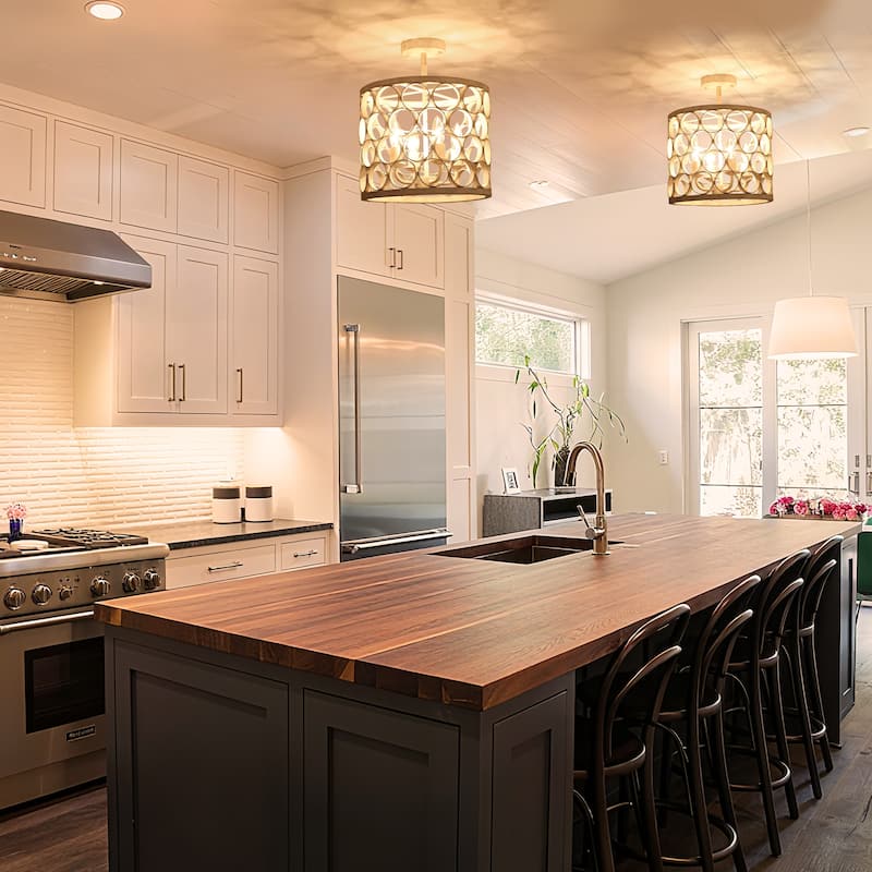 4 - Light Metal Ring - Shaped Semi - Flush Mount Ceiling Light