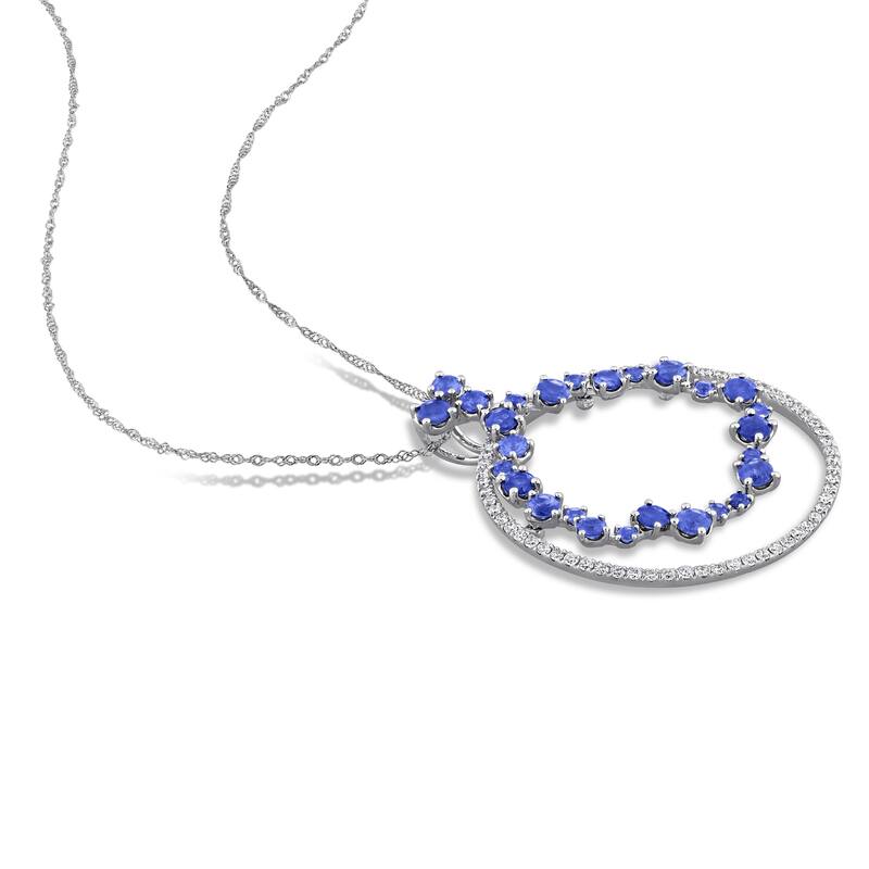 Miadora 5/8ct Diamond TDW 2 7/8ct TGW Blue Sapphire Fashion Necklace in 14k White Gold