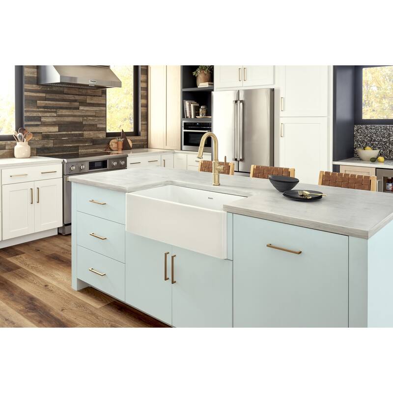 Ruvati 33 x 20 inch Fireclay Reversible Farmhouse Apron-Front Kitchen Sink Single Bowl - White -