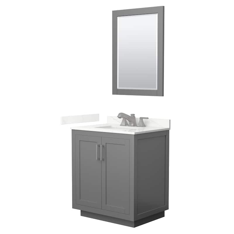 Miranda 30-inch Single Vanity, Quartz Top, 24-inch Mirror - Dark Gray, Nickel Trim, Giotto Quartz Top